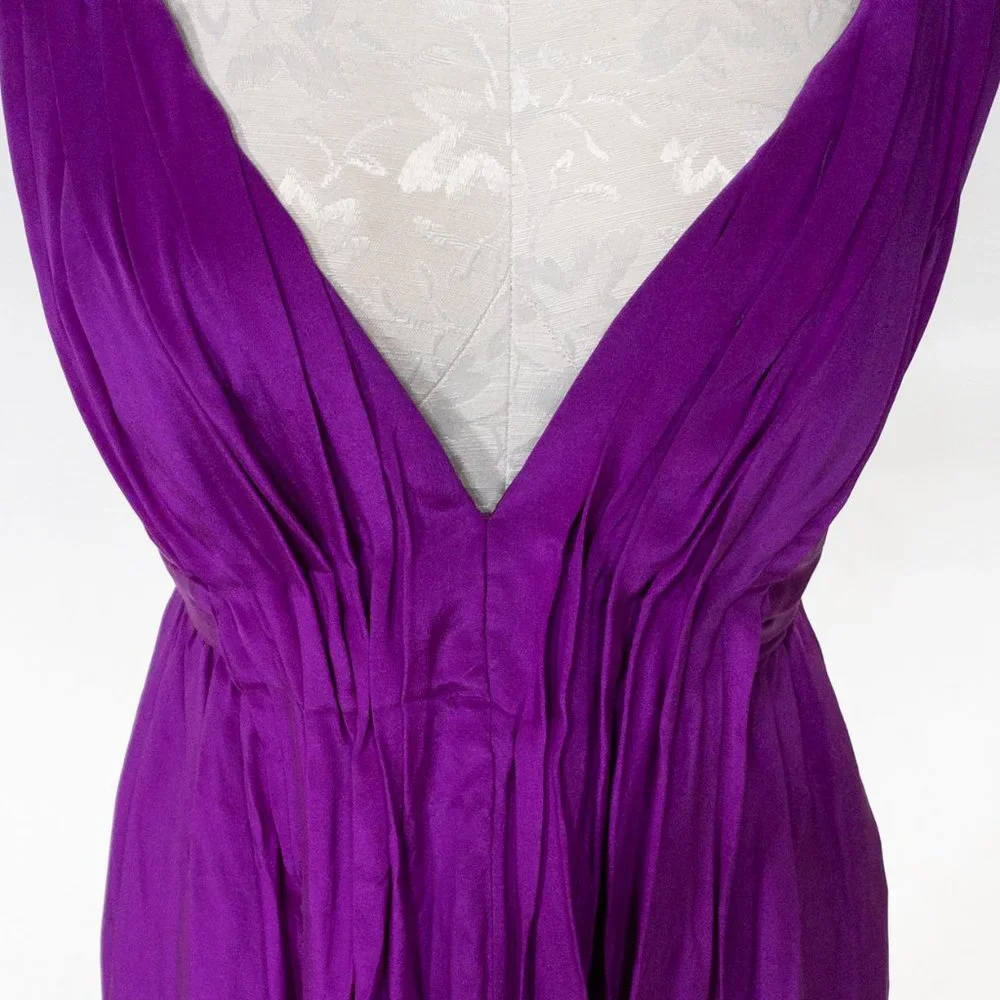 Vintage Y2K Anthropologie M Deep Plunge Ruched Mini Dress Purple - Picture 2 of 11